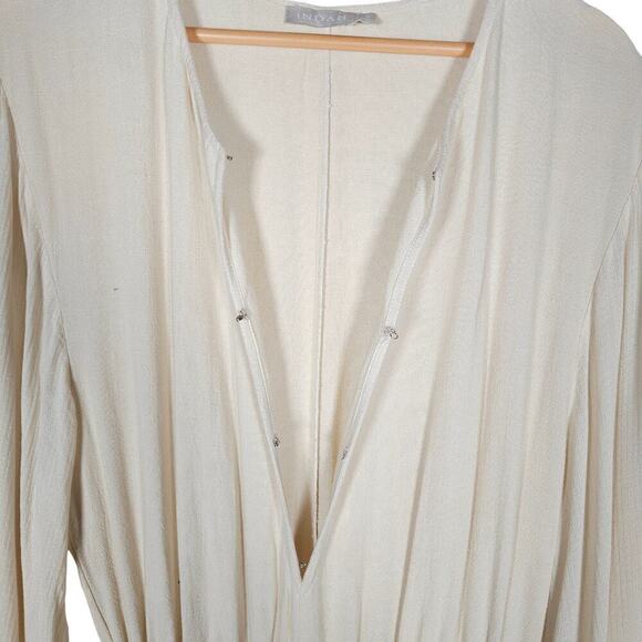 Indah Jumpsuit Small Cream Linen Blend Long Sleeves Neck Tie One Piece Outfit - Picture 6 of 15